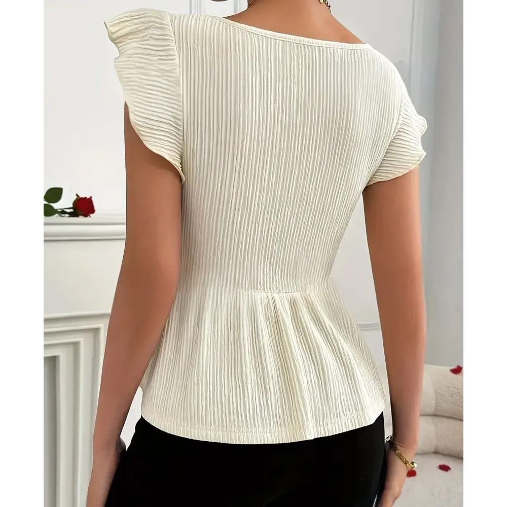 CrownFit White Textured Peplum Waist Shirt for Women - LauBelle Brand