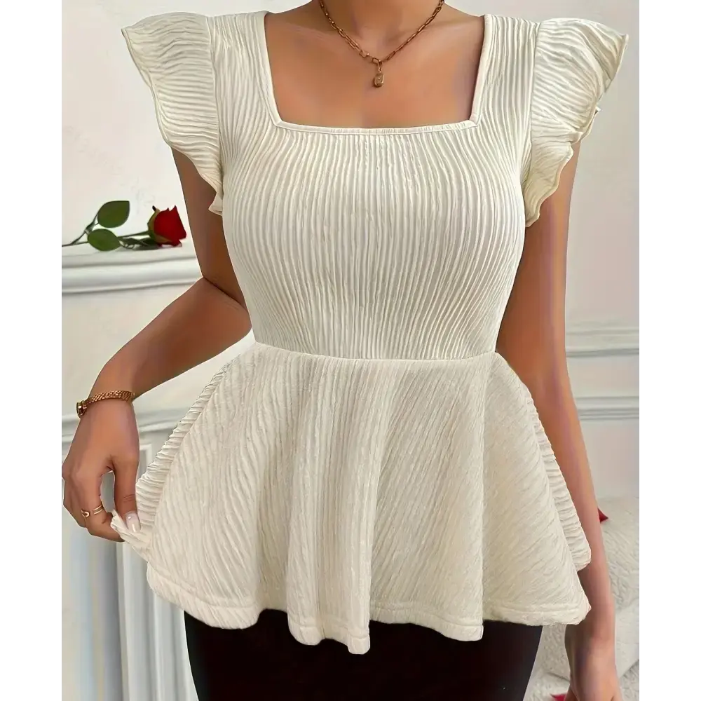CrownFit White Textured Peplum Waist Shirt for Women - LauBelle Brand