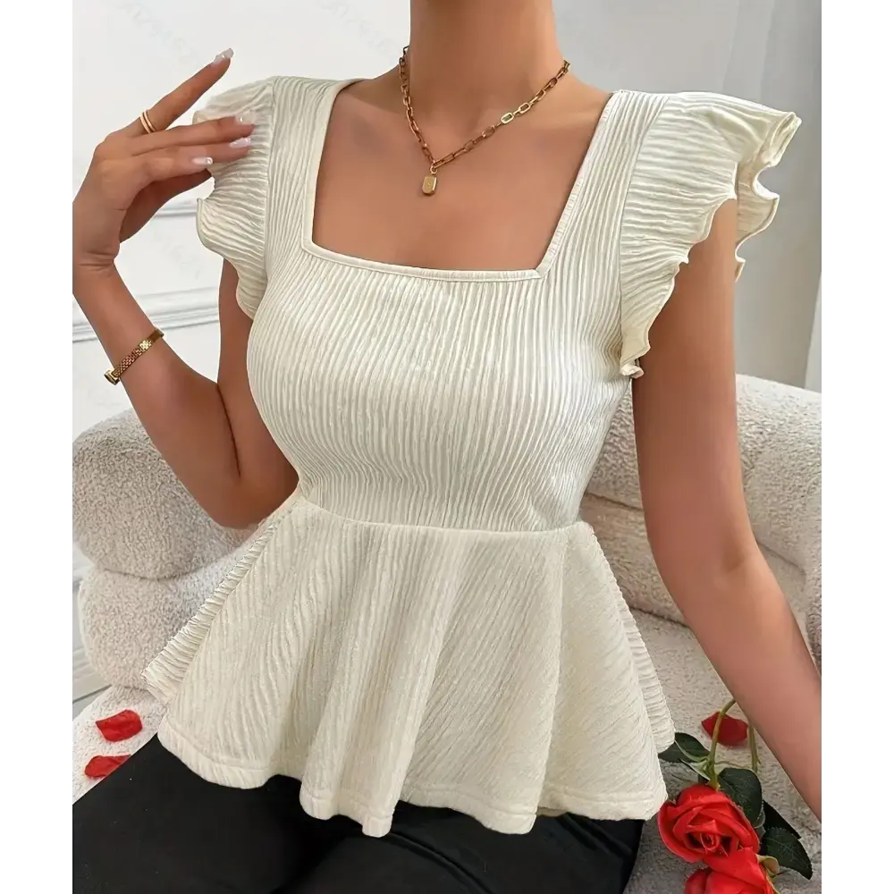 CrownFit White Textured Peplum Waist Shirt for Women - LauBelle Brand