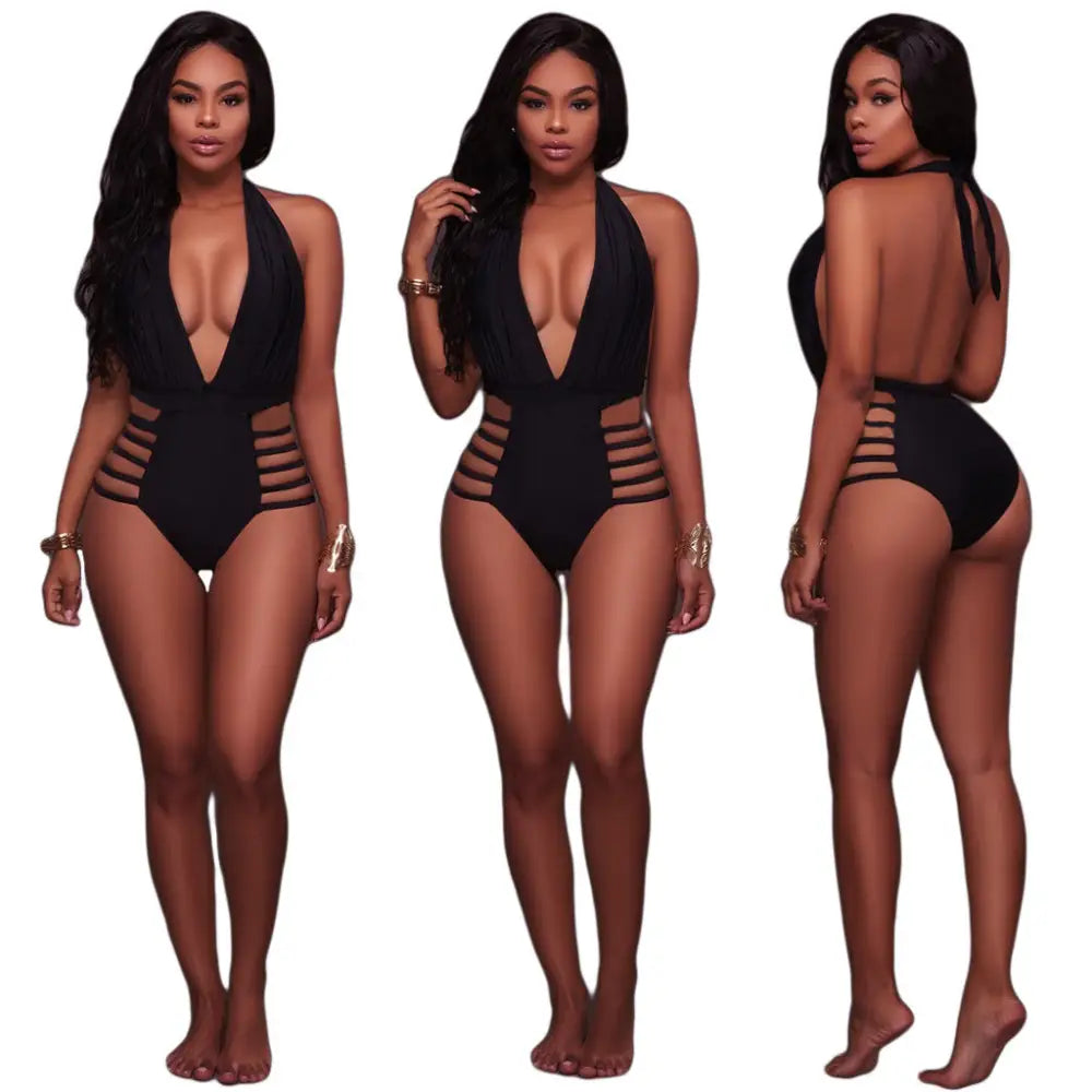 Cutout Halter Swimsuit with Adjustable Straps - LauBelle