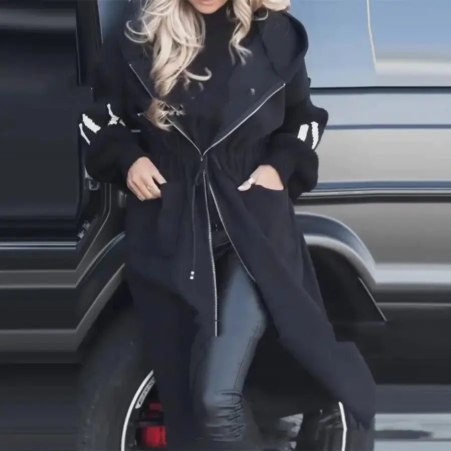 EuroAmeri Chic Splice Womens Hooded Coat with Modern Design - LauBelle