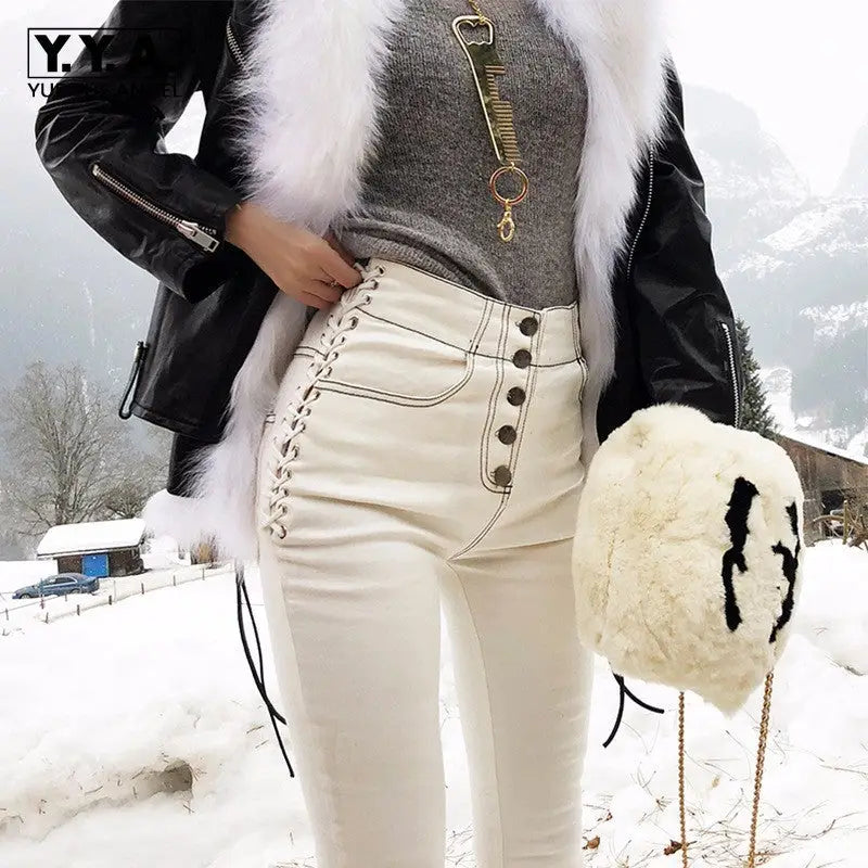 FlexiFit Drawstring White Jeans with Breathable Fabric - LauBelle