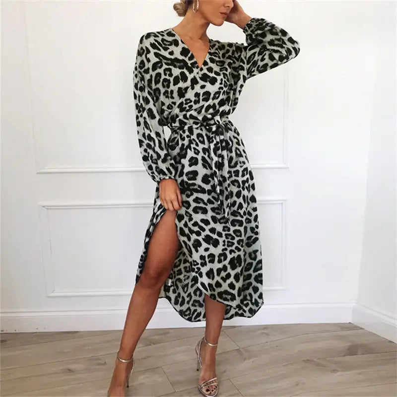 Leopard Print Lace-Up Dress for Women - LauBelle