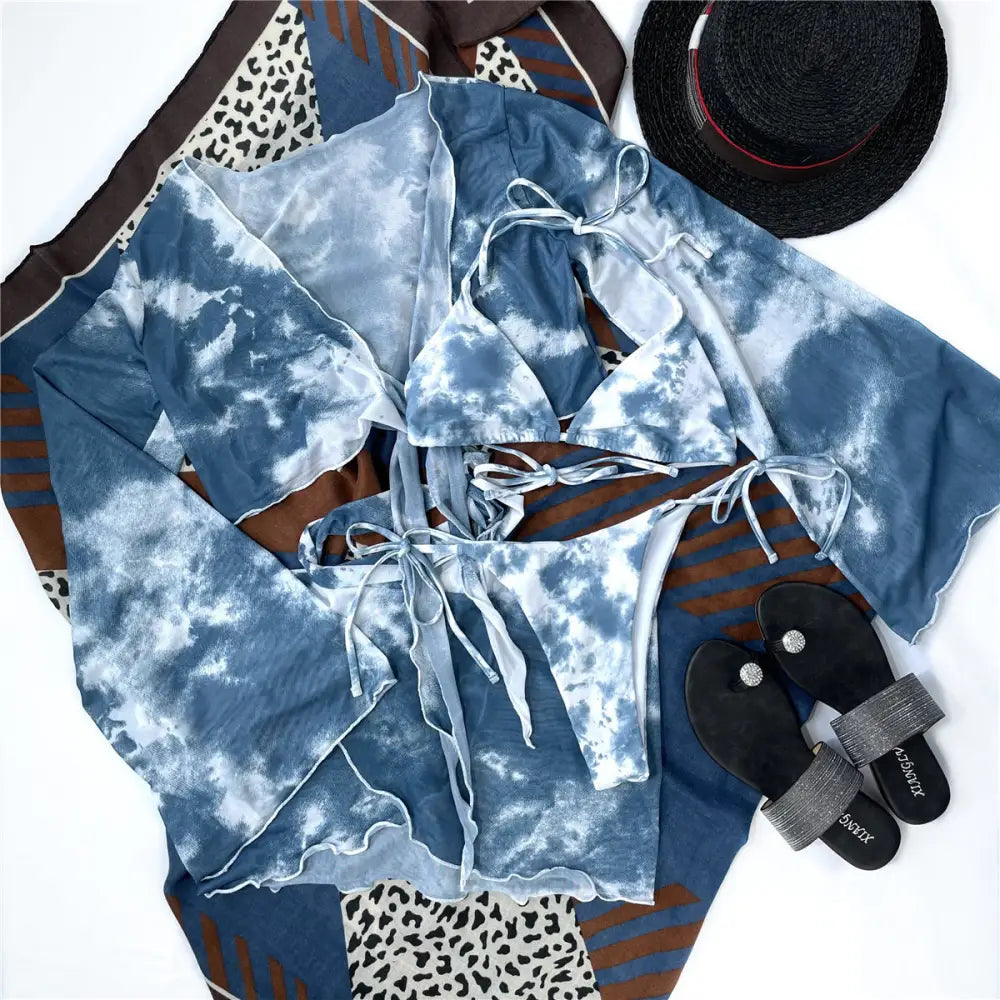 Tie Dye 4 Piece Ladies Bikini Set with Vibrant Pattern - LauBelle