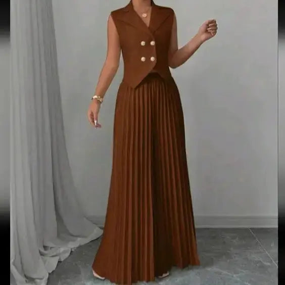 Women's Summer Pleated Pant Suit Set with Blazer - LauBelle Brand