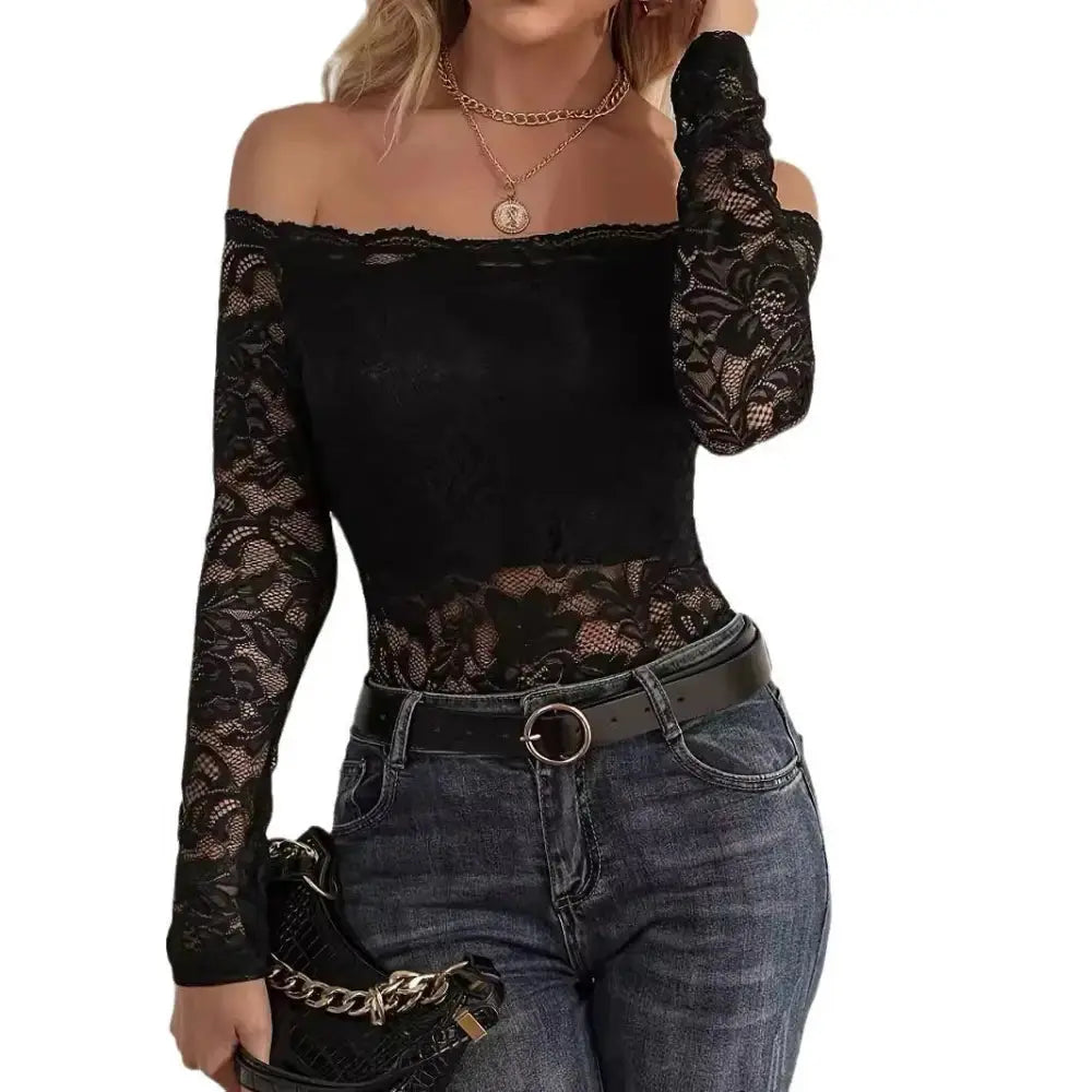 Graceful Lace Off Shoulder Fan Collar Top - LauBelle Brand