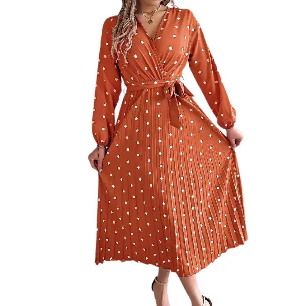 Polka Dot Pleated Maxi Dress for Elegant Comfort - LauBelle Brand