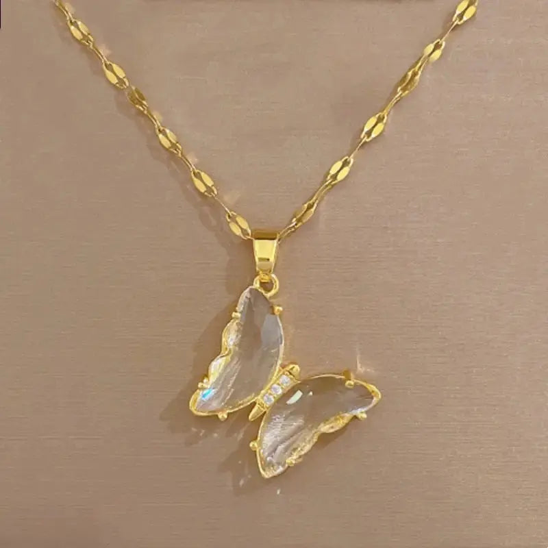 Zircon Butterfly Pendant Necklace - LauBelle