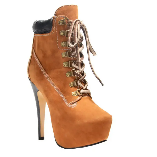 StealthGlam Vegan Leather Lace-Up Stiletto Boots - LauBelle