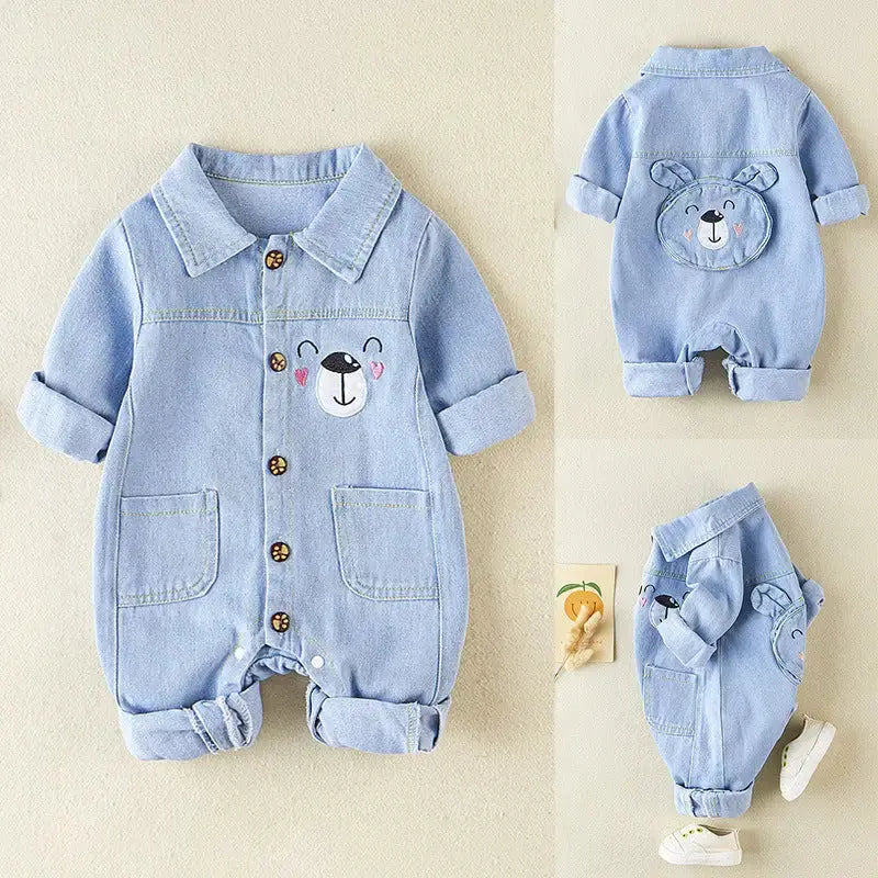 Autumn Denim Jumpsuit with Cinched Waist and Wide Leg Pants - LauBelle Brand
