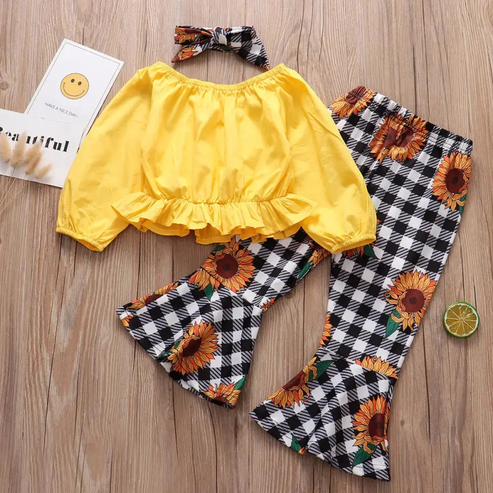 SunnyPlaid Kids 3 Piece Autumn Outfit Set with Scarf - LauBelle