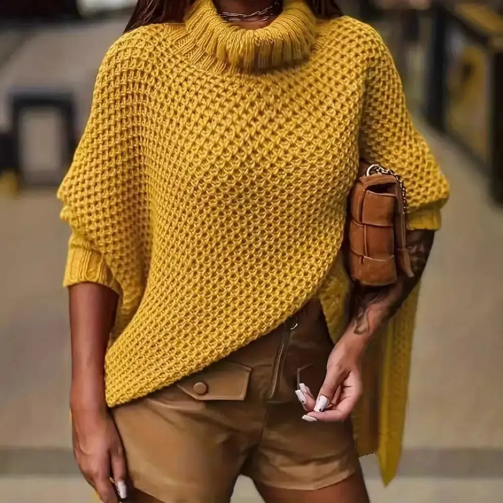 SlitStyle Turtleneck Pullover for Warmth and Style - LauBelle