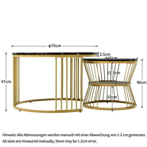 Moderne Nesting Coffee Table Set with Marble Veneer Round Design