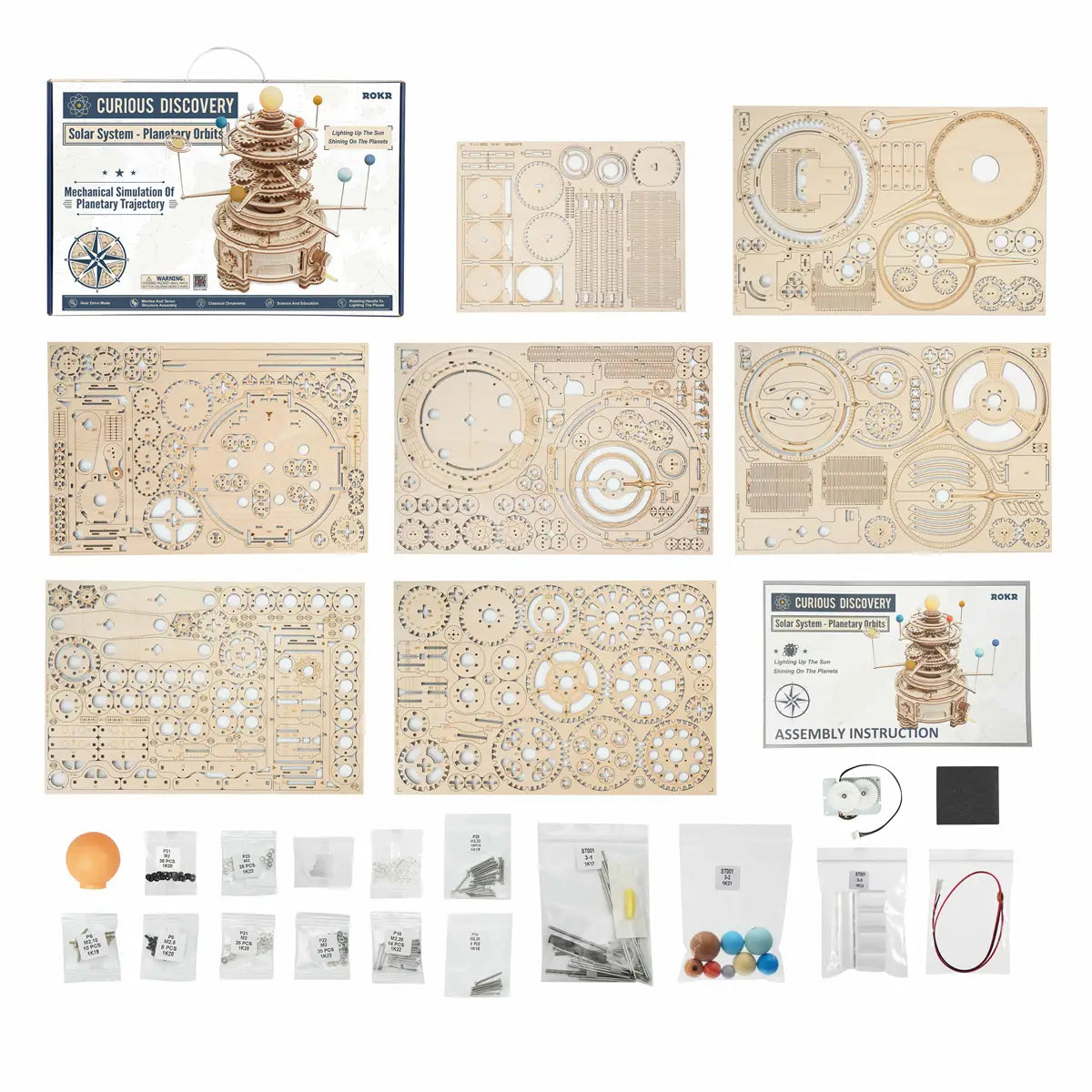 Rotatable Mechanical Orrery Wooden Model Kit 316 Pieces