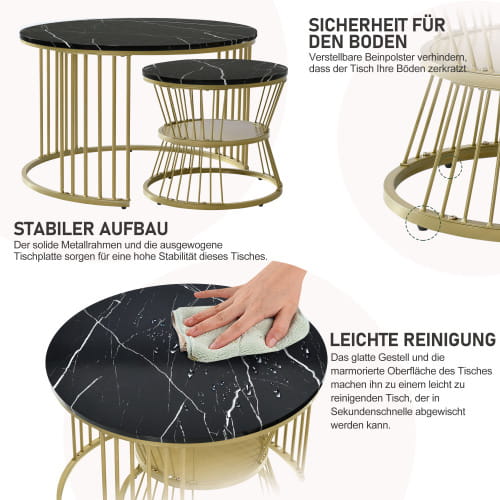 Moderne Nesting Coffee Table Set with Marble Veneer Round Design