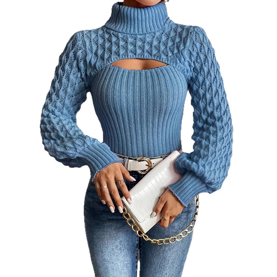 Chic Hollow Knit Women's Cable Turtleneck Sweater - LauBelle Brand