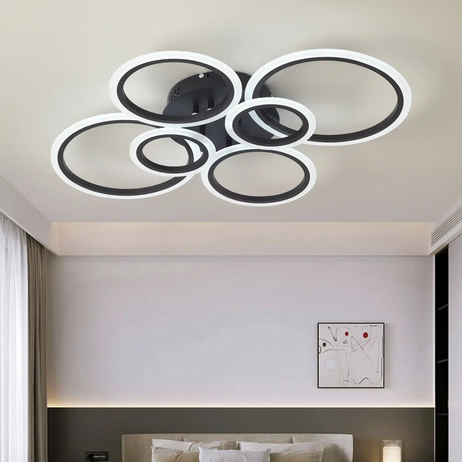 Nordic Six Circles Tricolor Bedroom Ceiling Light 76CM Wall Control