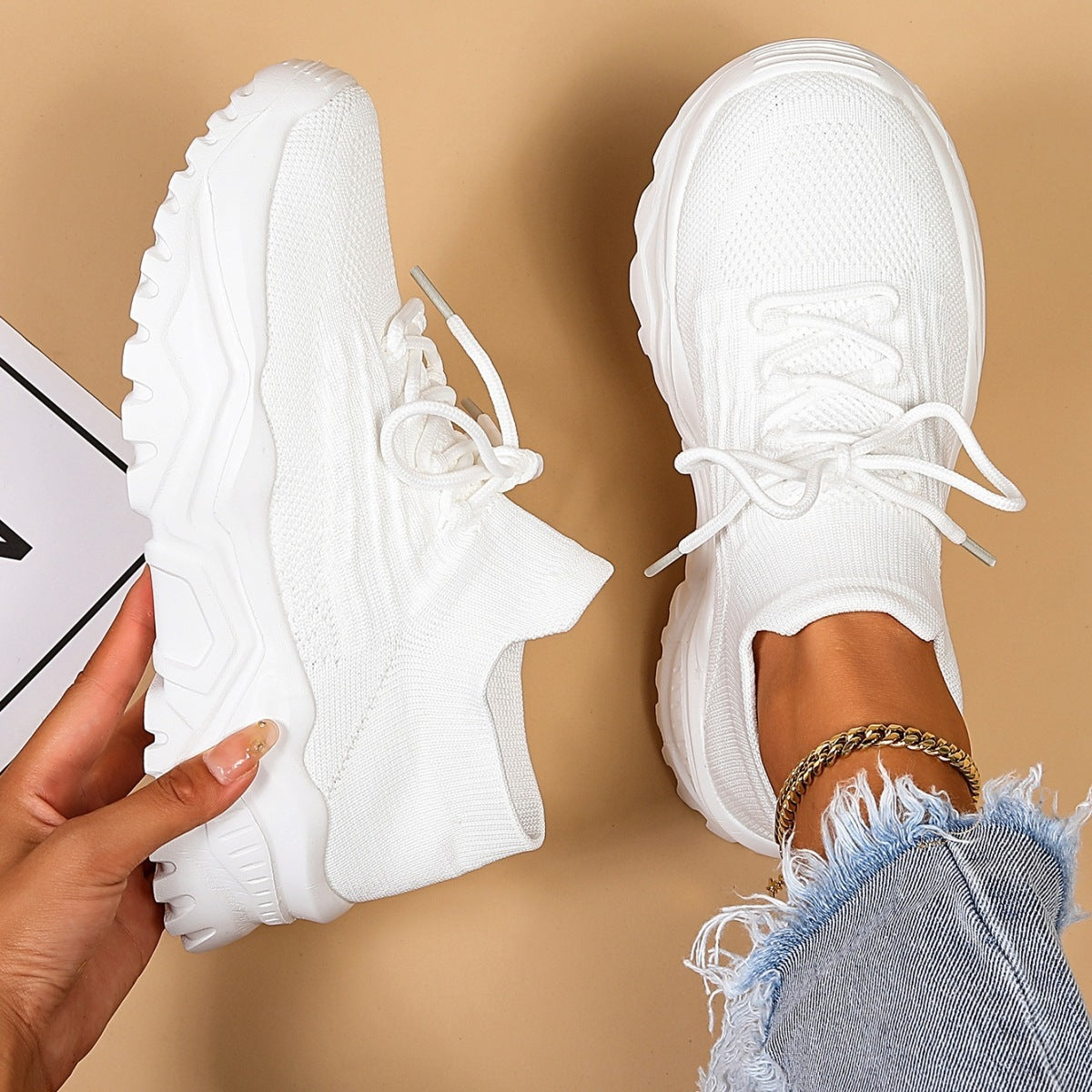 Plus Size Women's Sports Breathable Fly-knit Socks Shoes - LauBelle