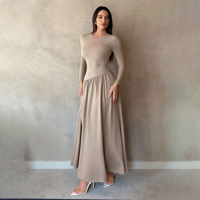 ElegaBase Pleated Solid Maxi Dress - LauBelle Brand