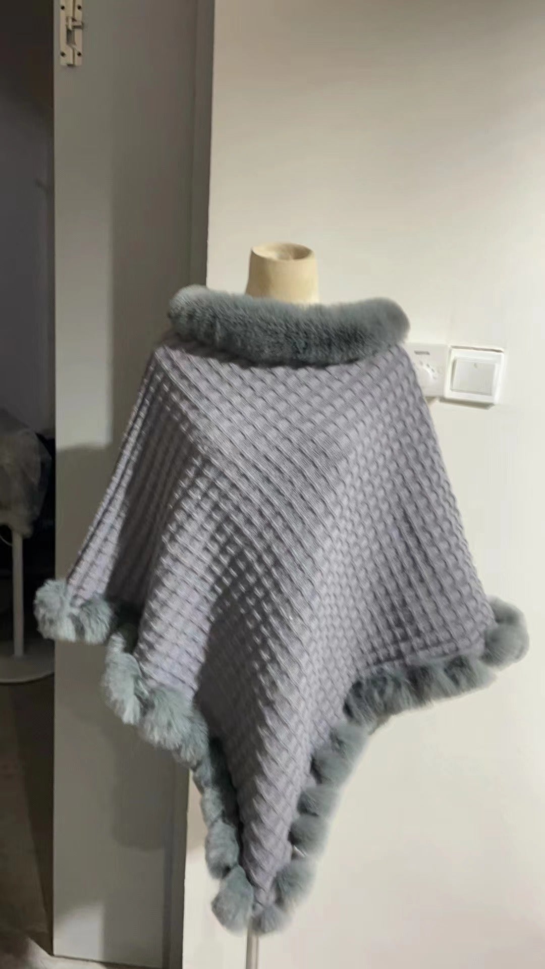Luxe Rex Rabbit Fur Shawl Cape – Elegant Winter Wrap - LauBelle Brand