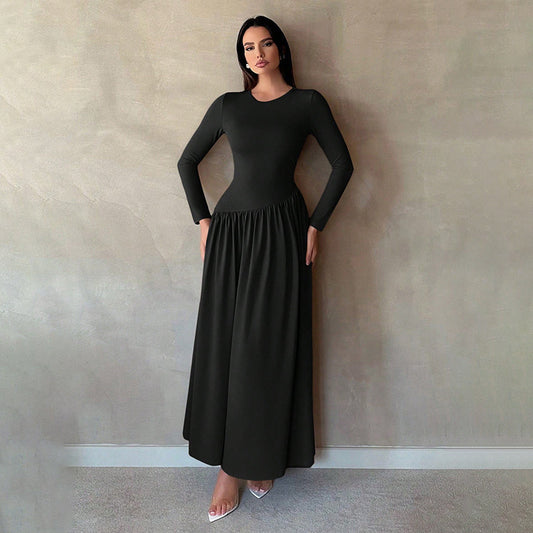 ElegaBase Pleated Solid Maxi Dress - LauBelle Brand