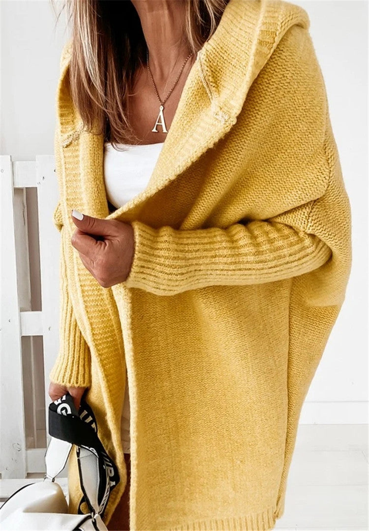 Chic Bat Sleeve Oversized Hooded Cardigan Sweater - LauBelle