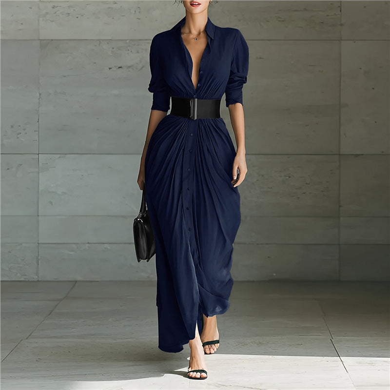 Chic Lapel Belted Shirt Dress – Elegant & Fashionable - LauBelle