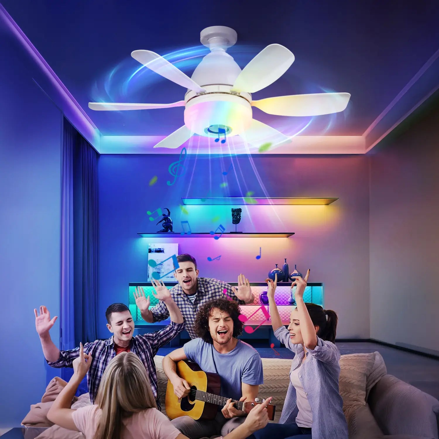 Modern ABS Ceiling Fan with RGB Light and Remote Control 32W 220V