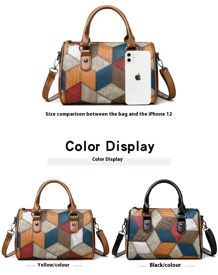 Zwarte en bruine PU Rhombus cilinder crossbody koffer