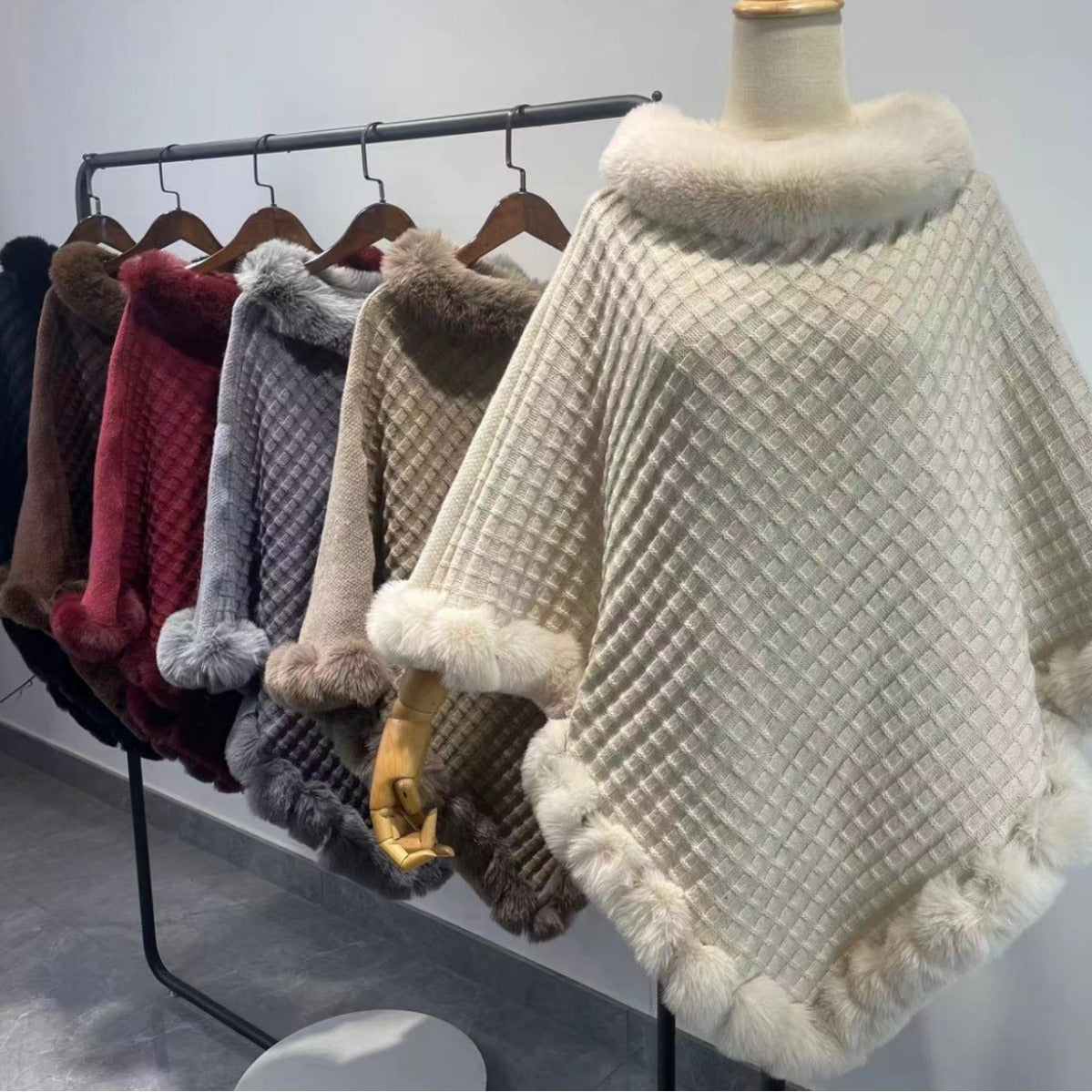 Luxe Rex Rabbit Fur Shawl Cape – Elegant Winter Wrap - LauBelle Brand