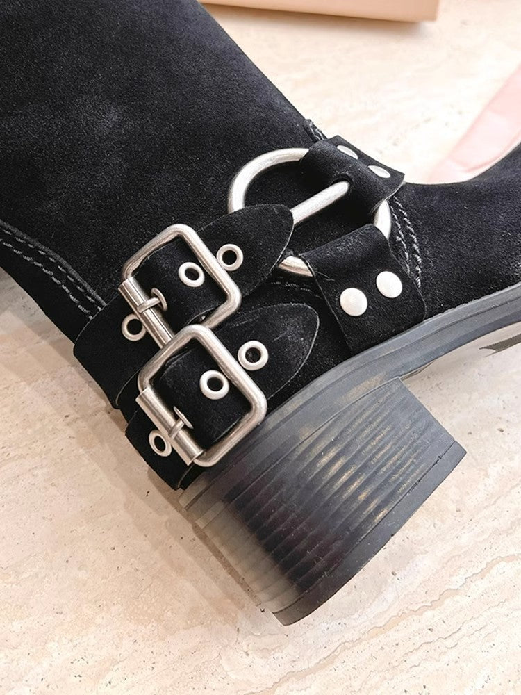 Vintage Knight Cow Suede hoge buis cowboylaarzen