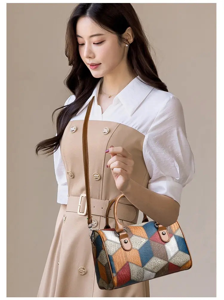 Zwarte en bruine PU Rhombus cilinder crossbody koffer