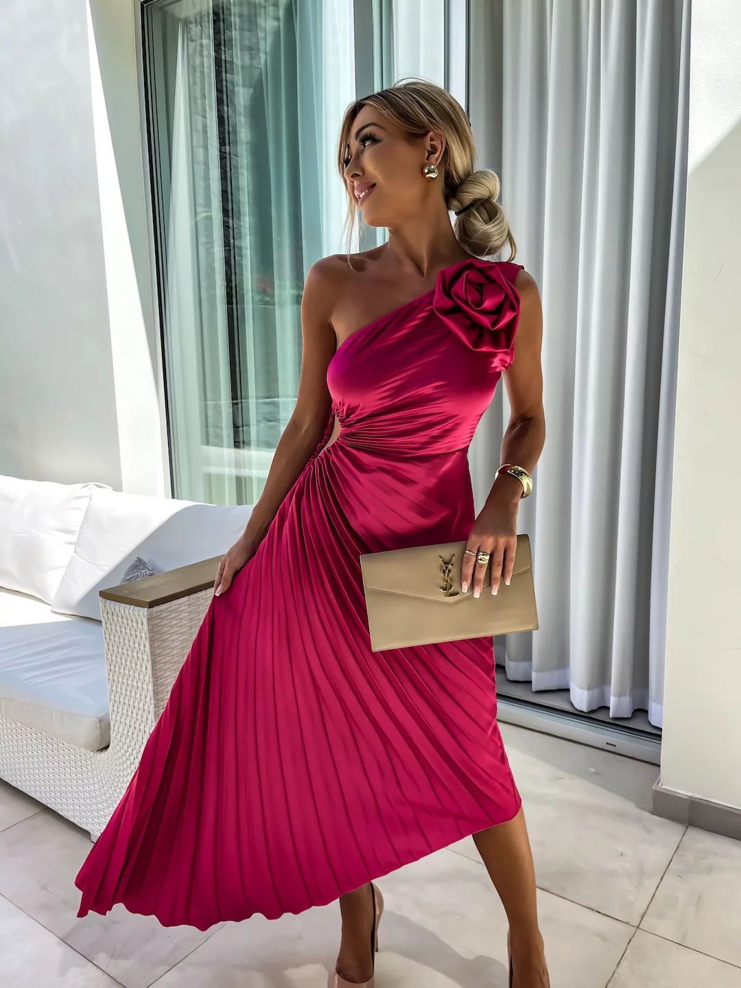 RosePetal Asym Pleated Dress - Sexy Evening Glam - LauBelle Brand