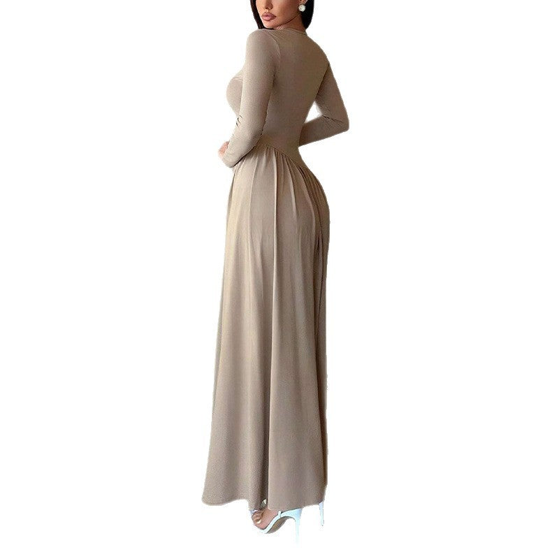 ElegaBase Pleated Solid Maxi Dress - LauBelle Brand