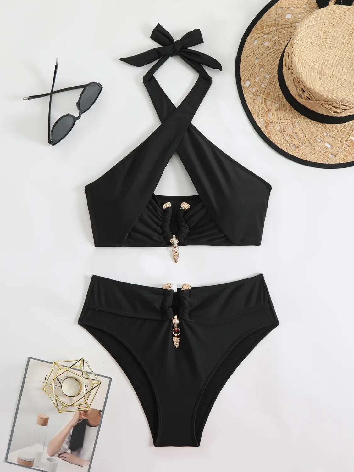 New Solid Color Sexy High Waist Tube Top Split Bikini