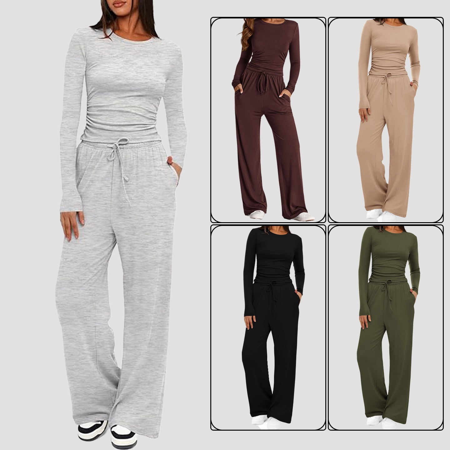 Chic Autumn 2-Piece Set: Long Sleeve Top & Wide Pants - LauBelle Brand