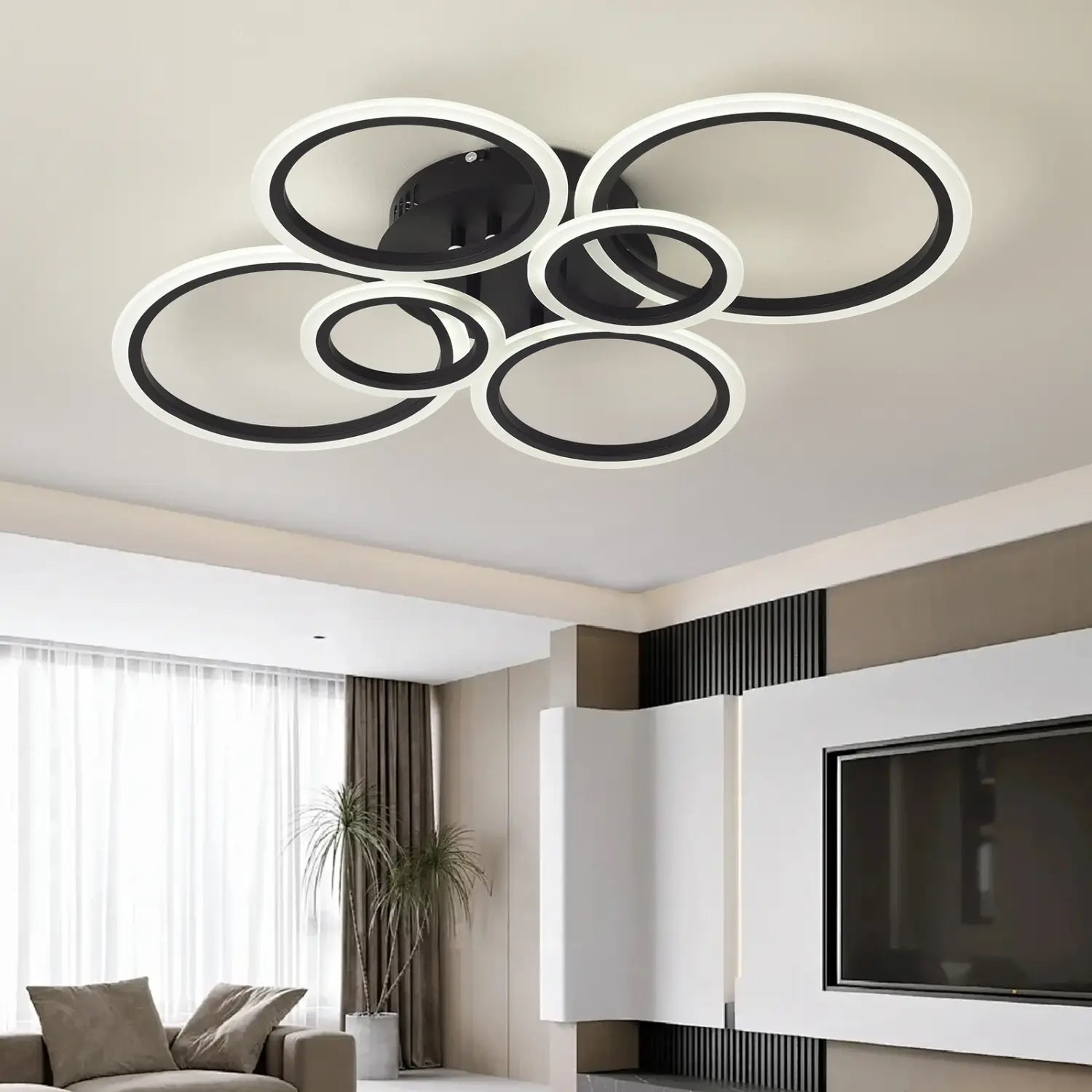 Nordic Six Circles Tricolor Bedroom Ceiling Light 76CM Wall Control