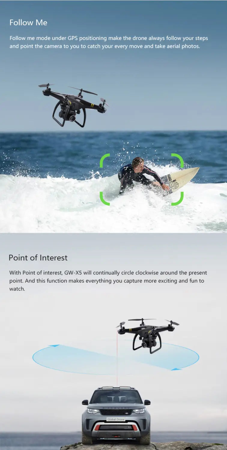 GW168 Remote Control Drone with LED Light and 3D Roll Functions