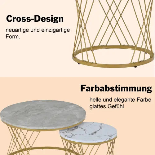 Moderne Nesting Coffee Table Set with Marble Veneer Round End Tables