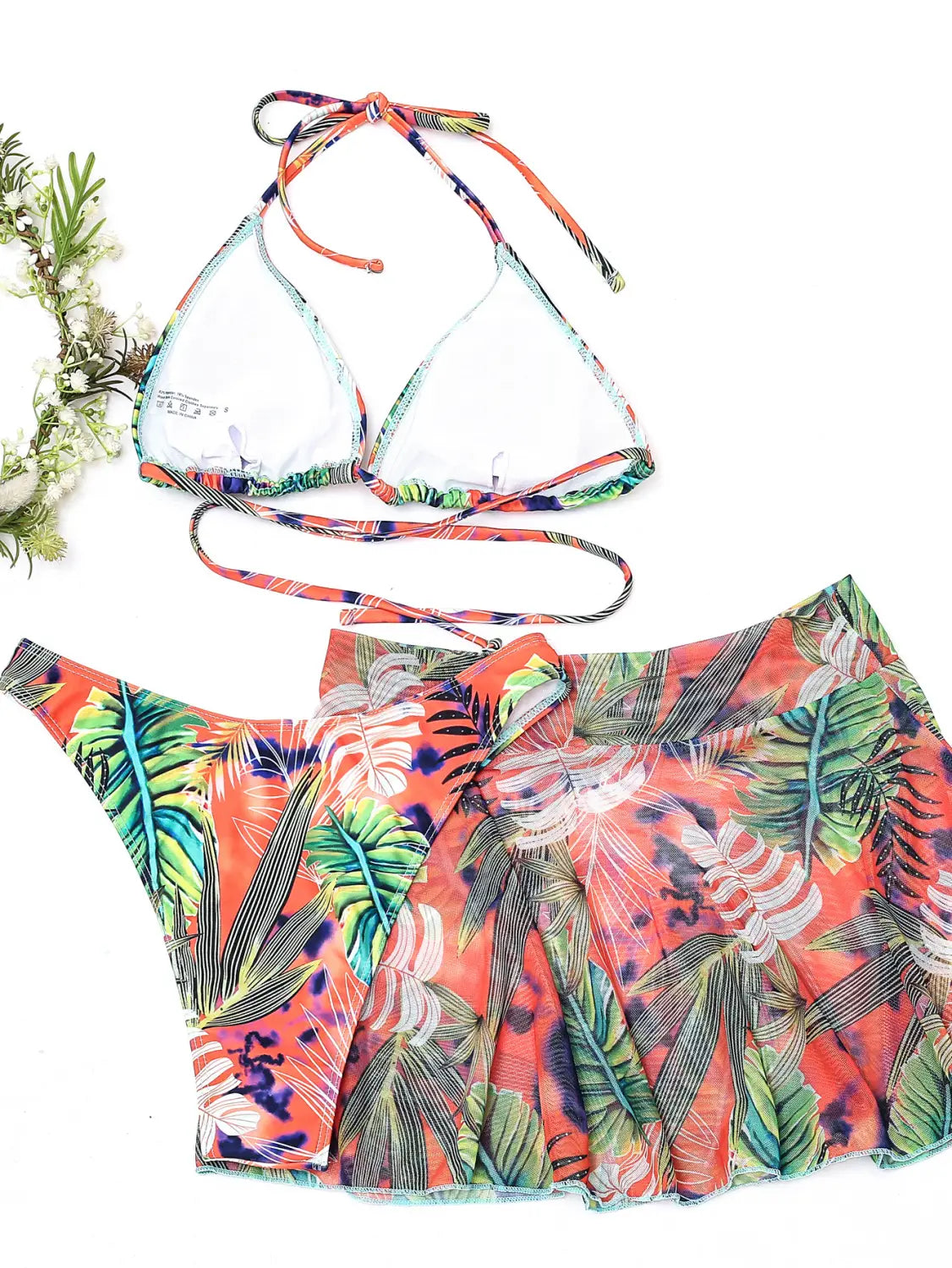 Big Flower Leaf Three Piece Swimsuit Bikini