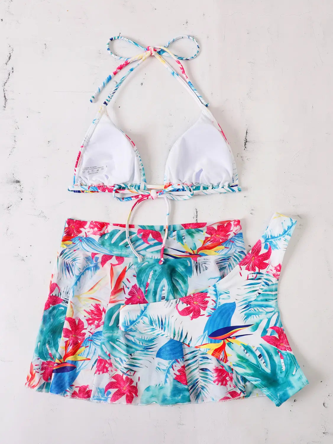 Big Flower Leaf Three Piece Swimsuit Bikini