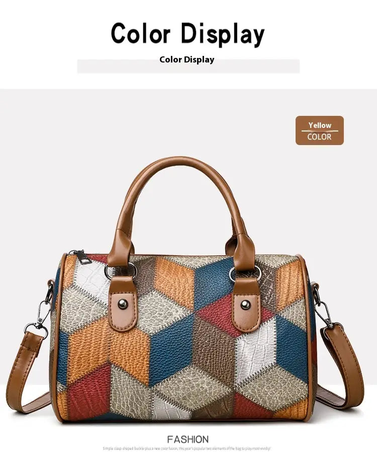 Zwarte en bruine PU Rhombus cilinder crossbody koffer