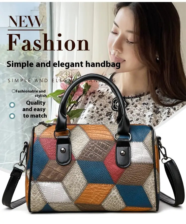 Zwarte en bruine PU Rhombus cilinder crossbody koffer