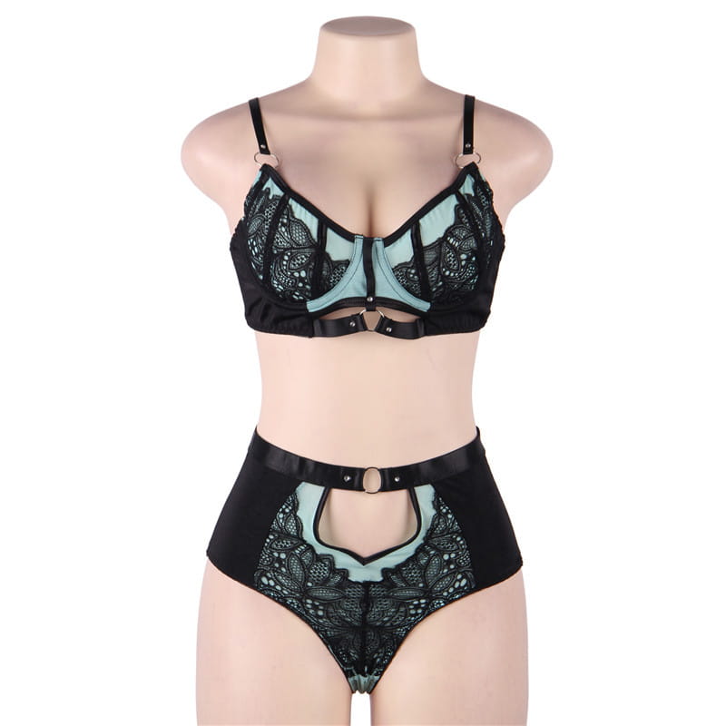 Plus-size driepunts hoge taille doorschijnende ondergoedset