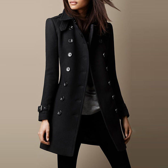 Urban Chic: Women's Double-Breasted Wool Overcoat - LauBelle