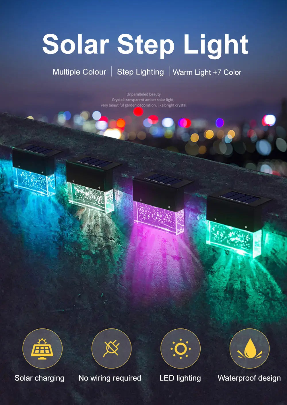 Amber Crystal Solar Garden Light with Warm White and RGB Modes