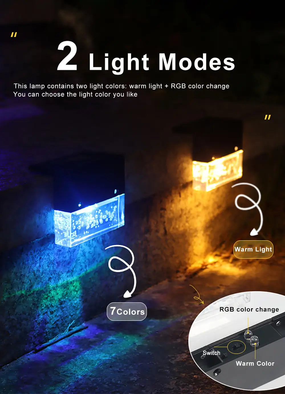 Amber Crystal Solar Garden Light with Warm White and RGB Modes