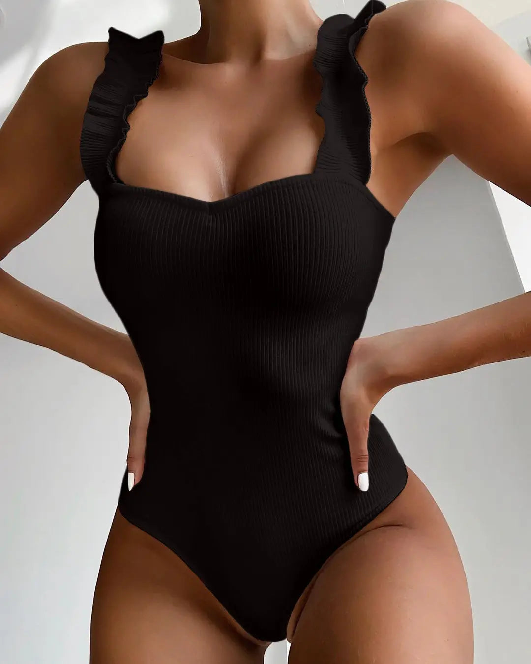 Neu Sexy Einem Stück Badeanzug Frauen Rüsche Bademode Body Badeanzug Push-Up Monokini Solide Badeanzüge Sommer