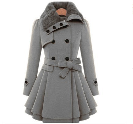 Elegant Women's Slim Woolen Belted Windbreaker - LauBelle Brand