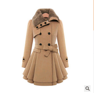 Elegant Women's Slim Woolen Belted Windbreaker - LauBelle Brand